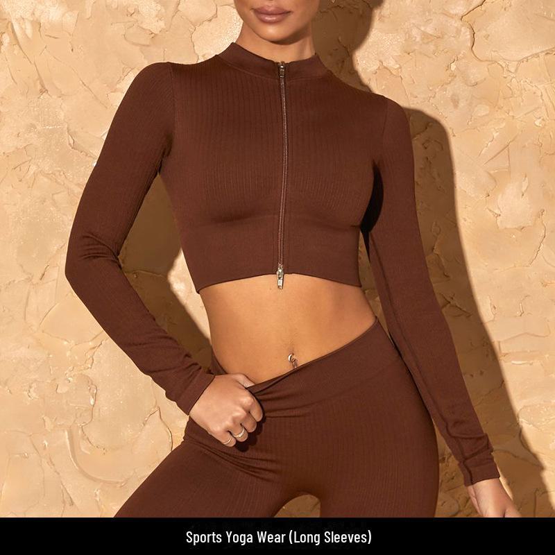 Seamless European and American Yoga Outfit: Sports Underwear, Long Sleeve Vest, and High Waist Pants for Women