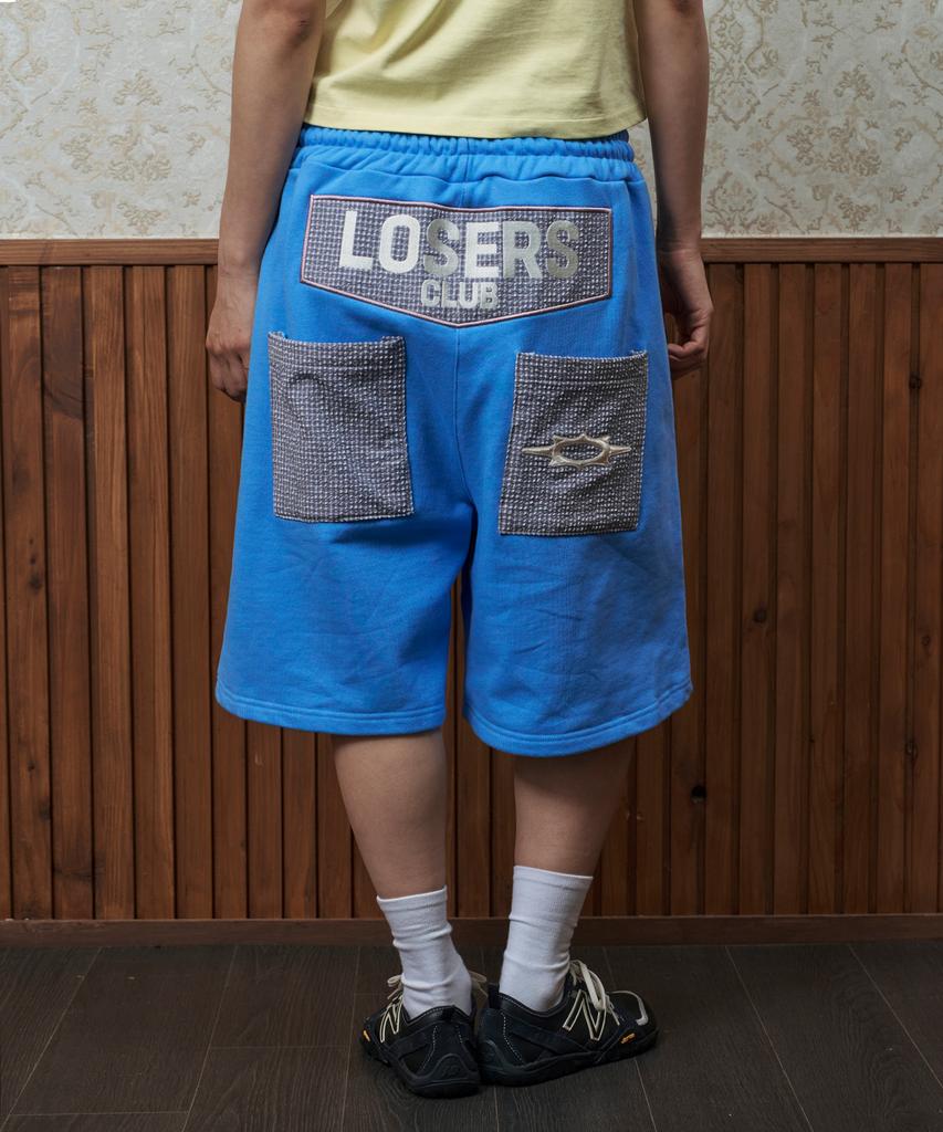 Lujeoseukeulleob [Jamaehwa] Pony Check Layered Bermuda Sweatpants Blue