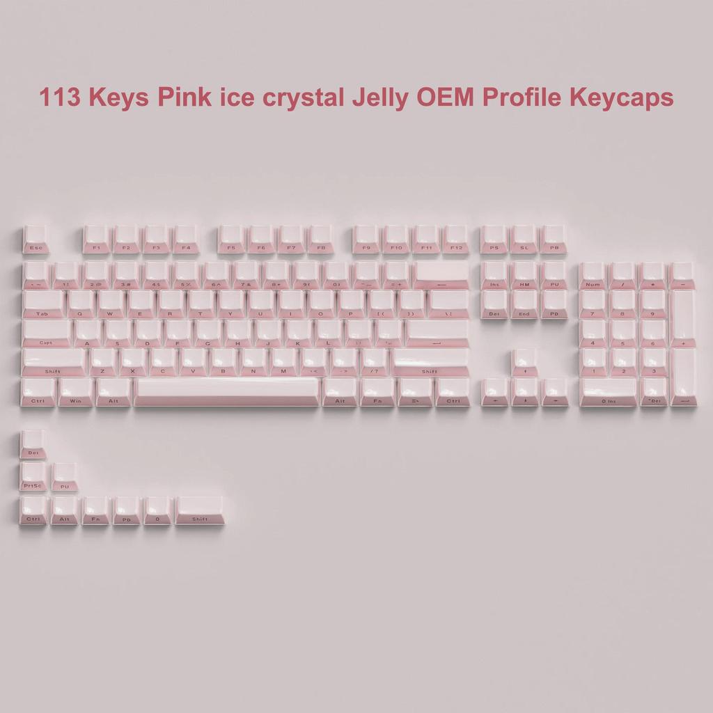 113 Key Jelly Round Side Keycaps Ice Crystal Translucent Pink OEM Profile Key cap for Cherry MX 61 68 104 Mechanical Keyboard