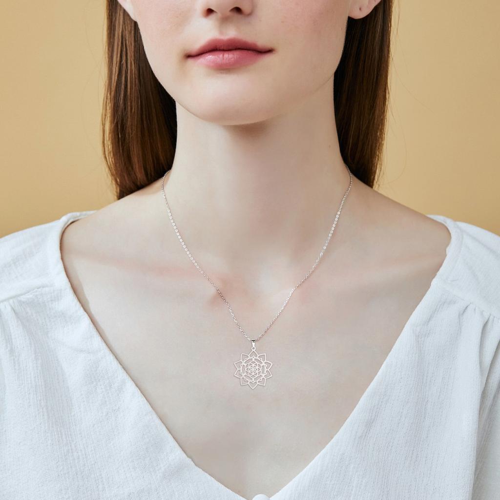 Flower of Life Sacred Geometry Necklace Stainless Steel Mandala Neck Chain Women Men Viking Vintage Universal Spiritual Jewelry