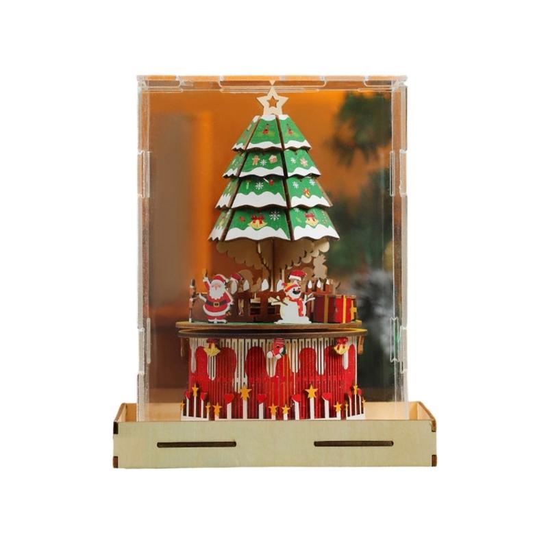 Christmas Wooden Music Box Model Building Block Handmade Holiday Decoration Boys and Girls Birthday Gift