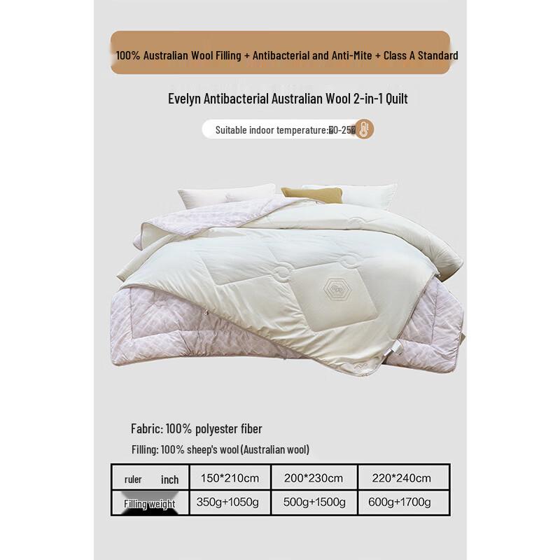 Mercury Evelyn Antibacterial Australian Wool All-Season 2-in-1 Duvet