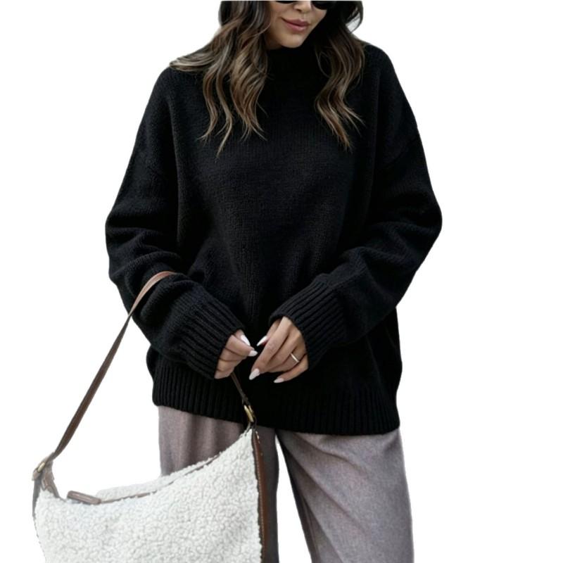 Womens Loose Fit Knit Sweater Long Sleeve Solid Color Crewneck Casual Pullover Fall