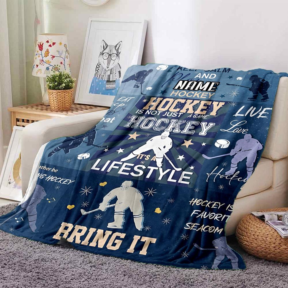 Hockey Lifestyle Eat Sleep Play Repeat Live Love Throw Customize Text Comfortable Texture Versatile For Sofa Couch Office Bed Picnics Allseason Use