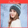 Warme Damen Herbst Winter Ohrenschützer Strickmütze Kalt Outdoor Radkappe Süß Niedlich Patchwork Bommel