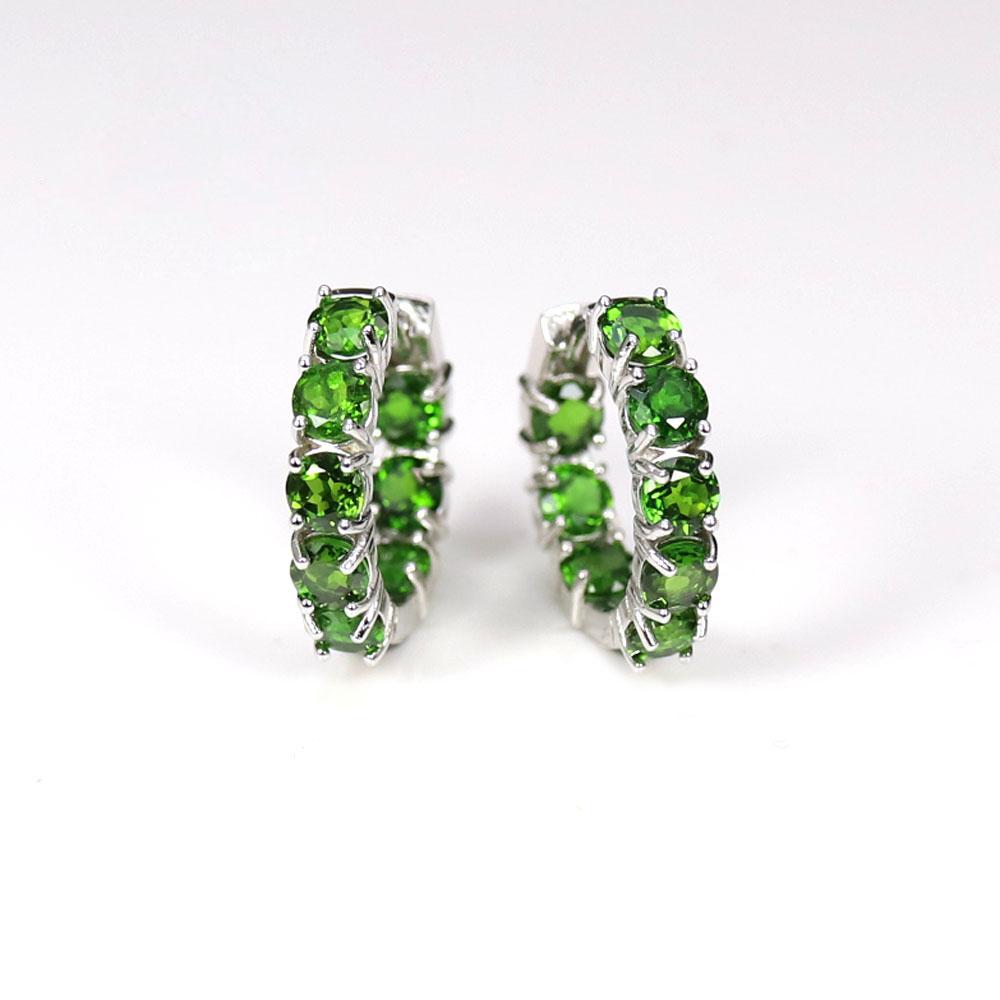 Natural Diopside Round 4.0mm Gemstone Earrings Fashion Design Women Fine Jewelry 925 Sterling Silver