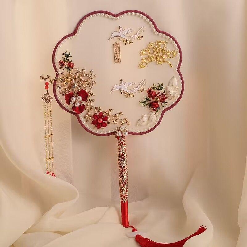 DIY Wedding Bride Round Fan Kit: Handmade Double-sided Chinese Xiuhe Fan for Sisters