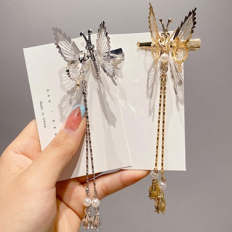 Moving Butterfly Tassel Hairpin Girl Retro Sweet Fairy Hairclips Side Clip Hair Tie Korean  Hair Accessories
