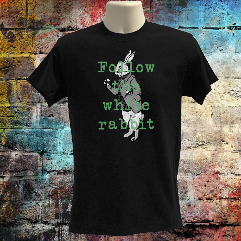 Follow the White Rabbit T Shirt Graphic Quote Organic Cotton Unisex Tee Vintage