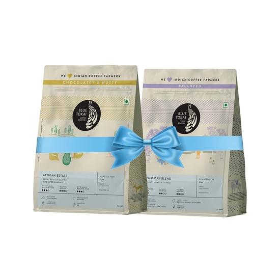 

Blue Tokai Coffee Roasters Sampler Pack of Coffee Blends | Attikan Estate - Medium Dark Roast | Home Espresso Grind | 75g Each Pack of 2 150GM