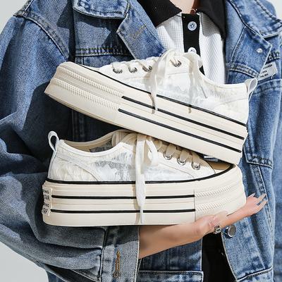 Summer Mesh White Shoes Women'S Thick-Soled Thin Canvas Shoes Female Students Breathable Tide Ins Casual Board Shoes