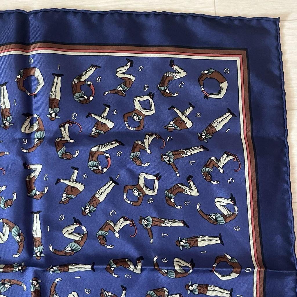 Used Excellent Condition HERMES Scarf Carre 45 Petit Carre Gavroche Number Digits 100% Silk Made In France Women Navy