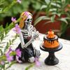 Cake Eating Skeleton Ornaments Skeleton Girl Eating Cake Figurine for Halloweens Party Decoration