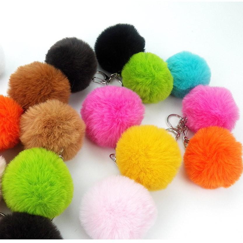 Custom Faux Rabbit Fur Ball Keychain Pendant - Solid Color Bag & Backpack Accessory