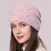 Wool Hat with Diamonds Women's Autumn and Winter Fleece Scarf Hat Knitted Pullover Hat