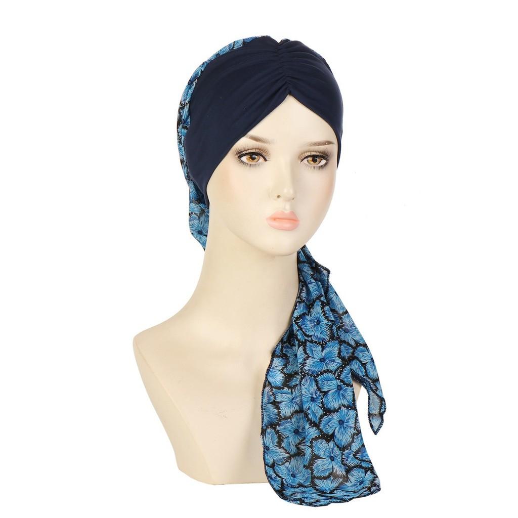 

Boho Style Bowed Head Wrap With Polyester Fabric And Artistic Print For All Seasons NavyBlue