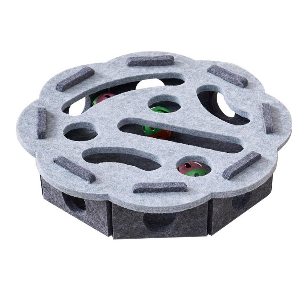 

Creative Cat Exercise Toy Felt Cat Teasing Box Kitten Track Ball Toy Indoor Game Round Grey