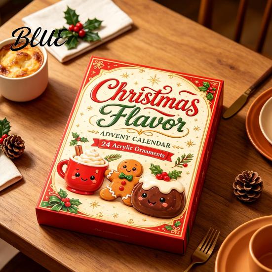 Holiday Countdown Gift 2026 Christmas Characters Advent Calendar 24-Day Food Theme Ornament Set Stocking Stuffers 2D Acrylic Hanging Decor for Tree,