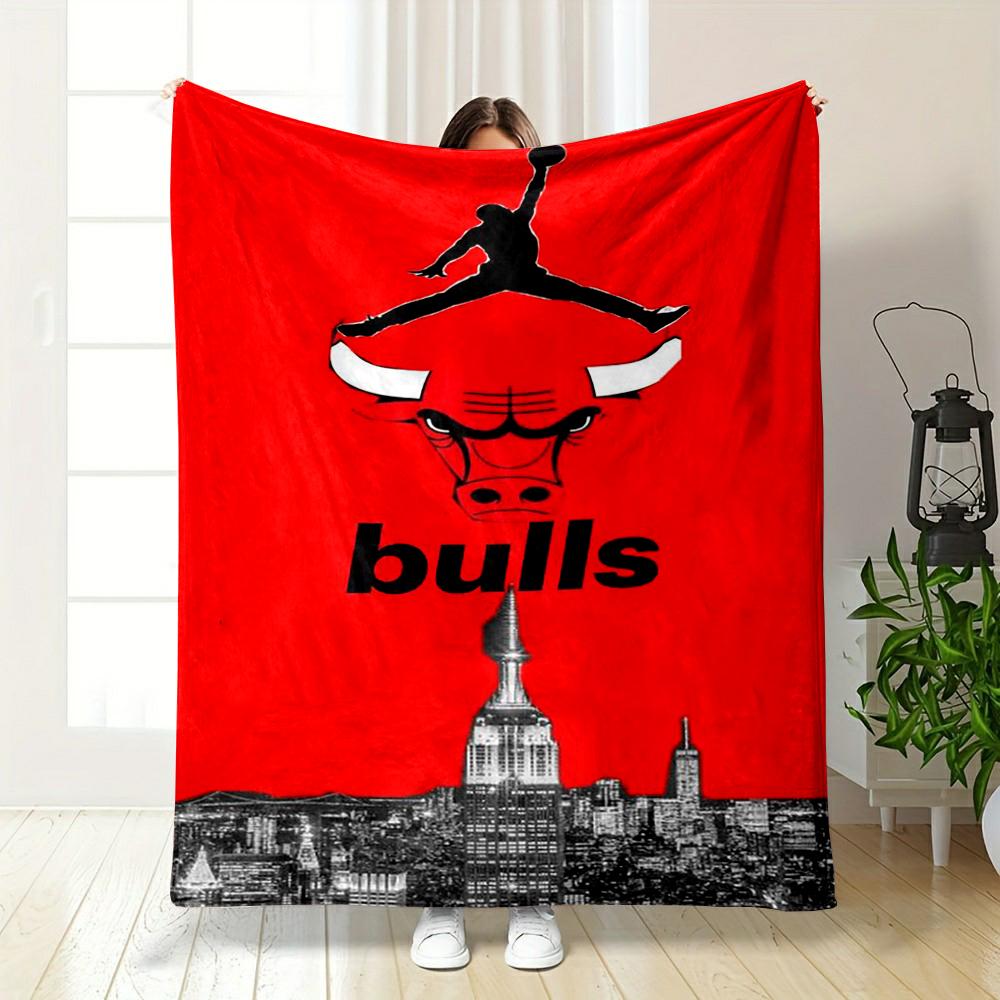 Chicago Bulls Logo & Stadtbild Design Flanelldecke für Schlafzimmer, Wohnzimmer, Sofa und Nickerchen-Sofas