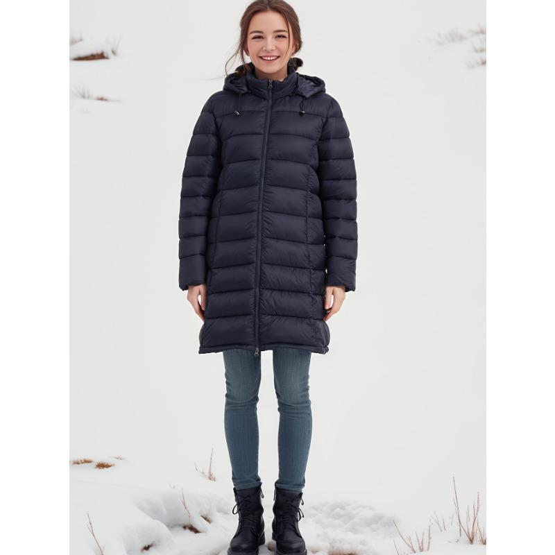 Women Autumn Winter Hooded Padded Warm Solid Color Medium Long Cotton Coat