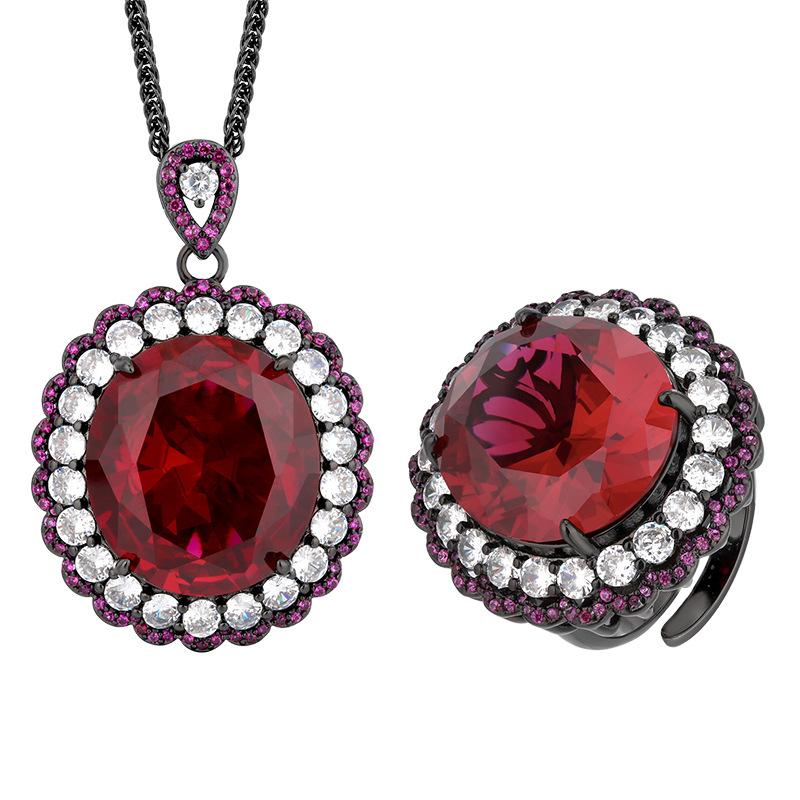 Jewelry Copper Bottom Gold Plating Simulation Corundum Light Luxury Black Gold Set Main Stone 18 * 20