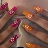 24Pcs Pink Flower Square Fake Nails With Glue Cute White Artificial Press On Acrylic Nails Wearable False Nails
