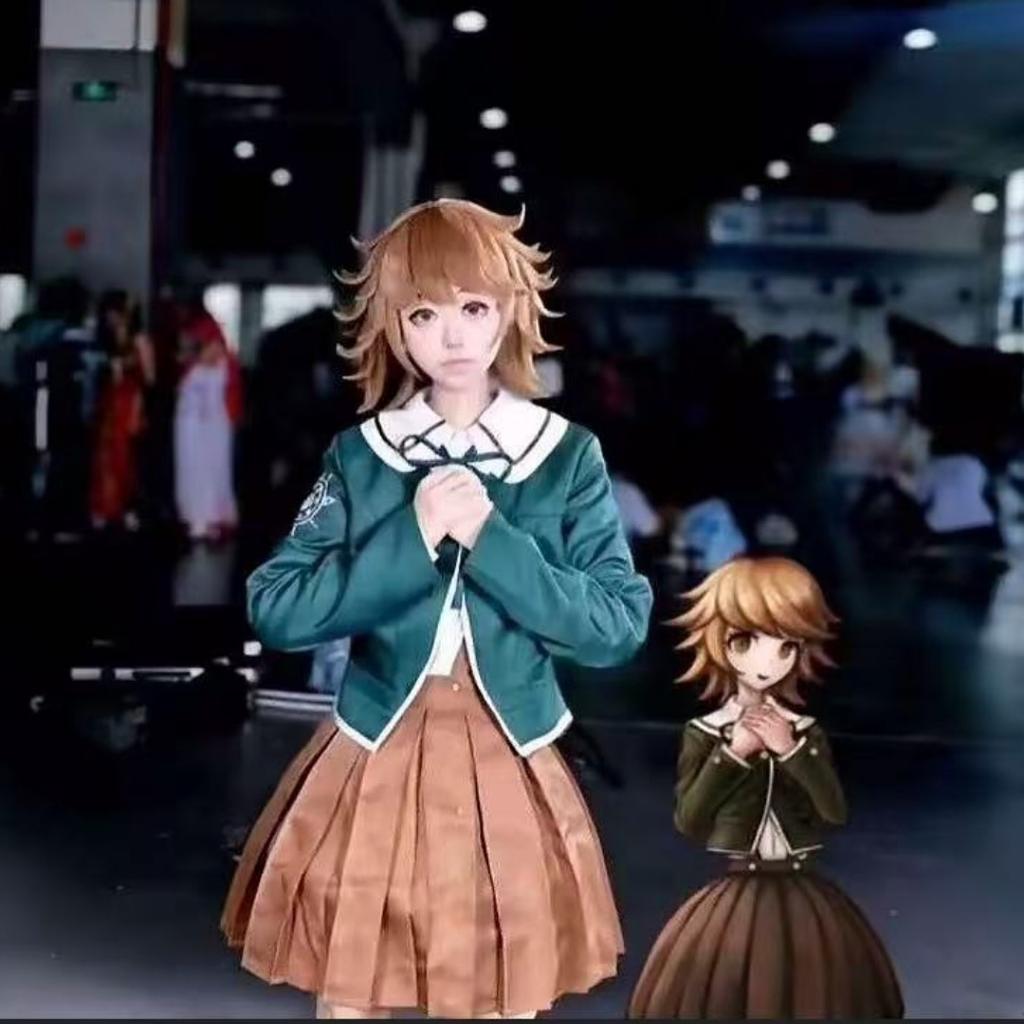 Danganronpa Chihiro Fujisaki Cosplay Costume JK Uniform Suit Long Sleeve Brown Pleated Skirt Set Women Halloween Costume Outfit