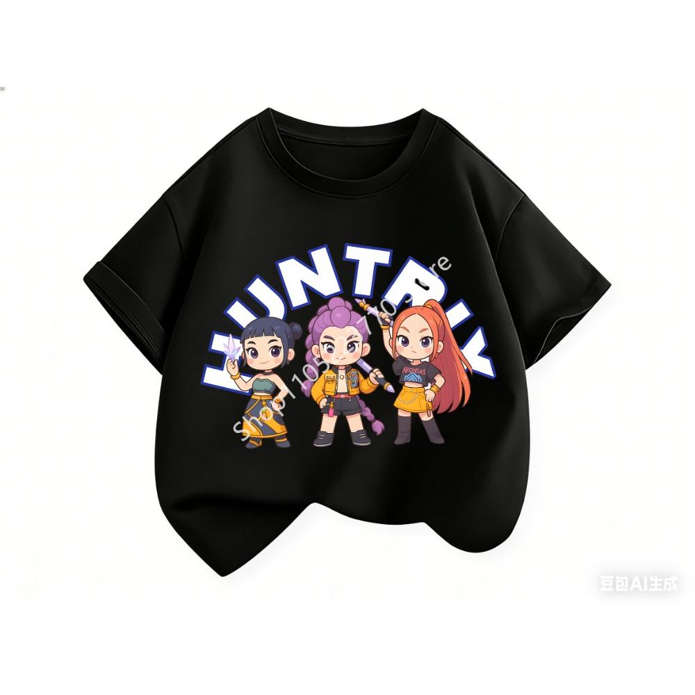 2026 Fun Huntrix Kpop Demon Hunters T-Shirt for Boys Girls Fans Gift Summer Crew Neck Short Sleeve Tees Fashion Kids T-shirt