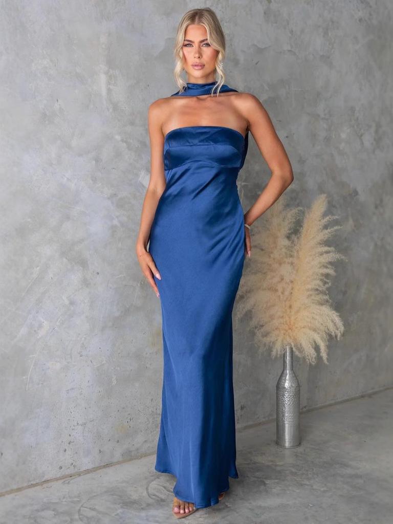 Summer Sexy Halter Neck Satin Long Dress for Women
