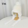 Outdoor Cycling Winter Hat Women Knitted Earflap Hat, Fuzzy Trim Pompom Soft Warm Small Face Effect Knit for Cycling, Cold Weather Daily Wear