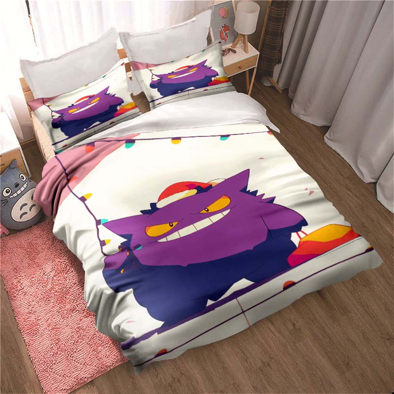 3D Cartoon Gengar 3-Piece Bedding Set — Includes Duvet Cover and Pillowcases. Ideal for Bedroom Decor and Children's Gifts; Suit