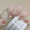 30 Stück Kurze Ballerina-Fingernägel Katzenauge Glänzende Flocken Französische Fake-Nägel Rote Schleife Herz Goldener Schmetterling Nagelspitzen Damen