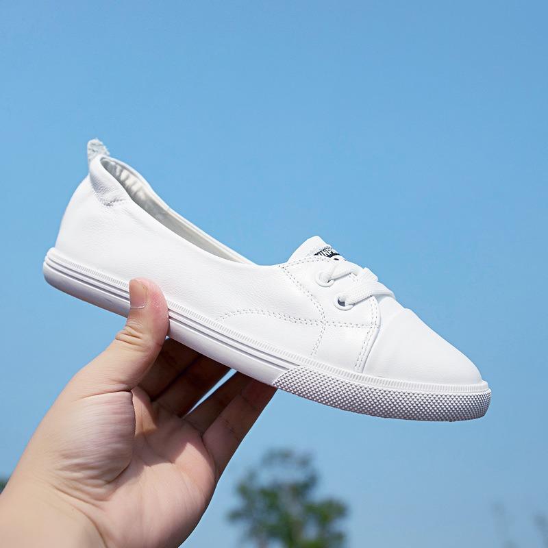 Genuine Leather, Light-mouth White Shoes, Children's Summer One-pedal Flat-soled New Thin and Versatile Single Shoes, Lazy Shoes