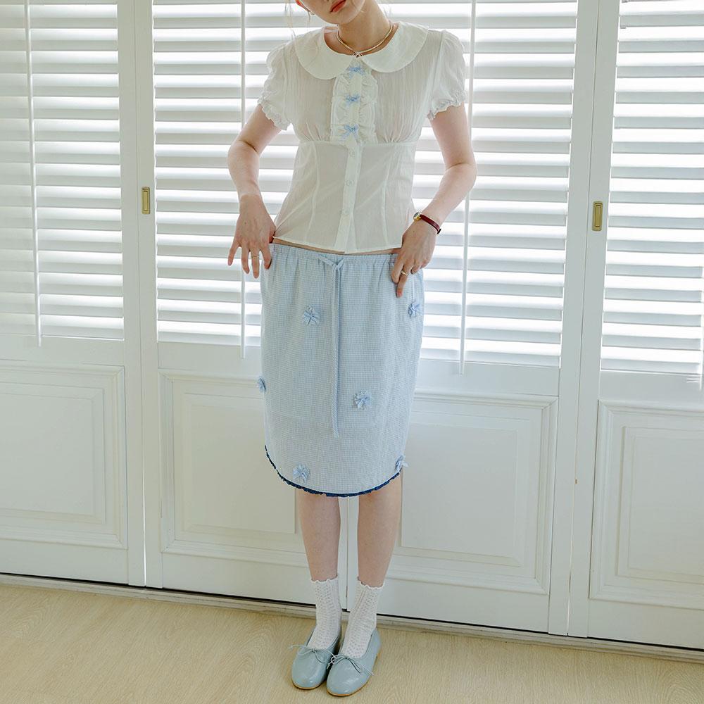 Ceme Adu Cest_Blue Check Flower Bow Skirt