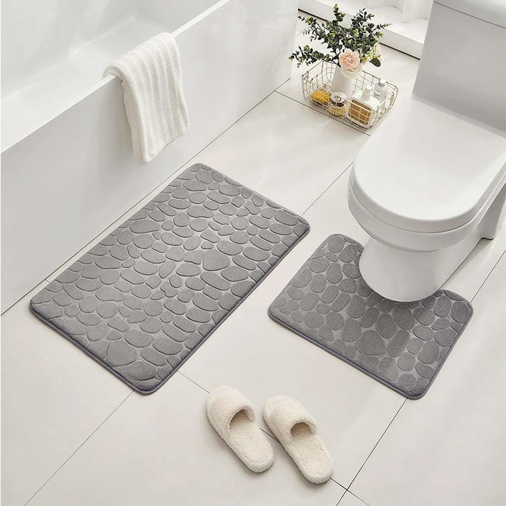 Kiesel Korallenfleece Badezimmer-Matten-Set - Wasserabsorbierend & Rutschfest (2 Stück)