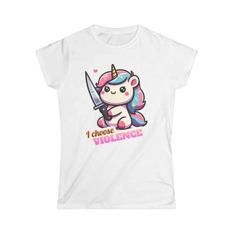 I Choose Violence Unicorn Cute Kawaii Knife Cartoon White Tshirt 2XL