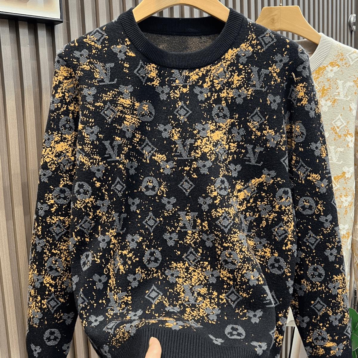 

European Men s Trendy Jacquard Round Neck Sweater: Stylish and Casual Wool Knitwear for Autumn/Winter. L 90-113 lbs чорний