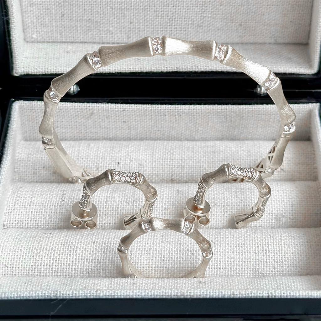 Foydjew Italian Vintage Jewelry Bamboo Design Gold Color Rings Stud Earrings Bracelets Bangles Jewelry Sets for Women