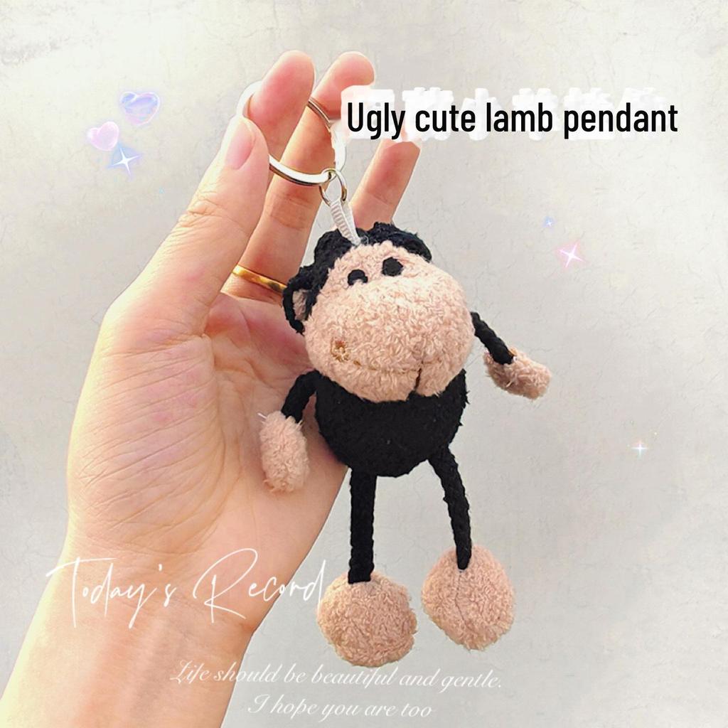Adorable Black Wool Lamb Keychain - Cute Cartoon Couple Plush Doll Pendant