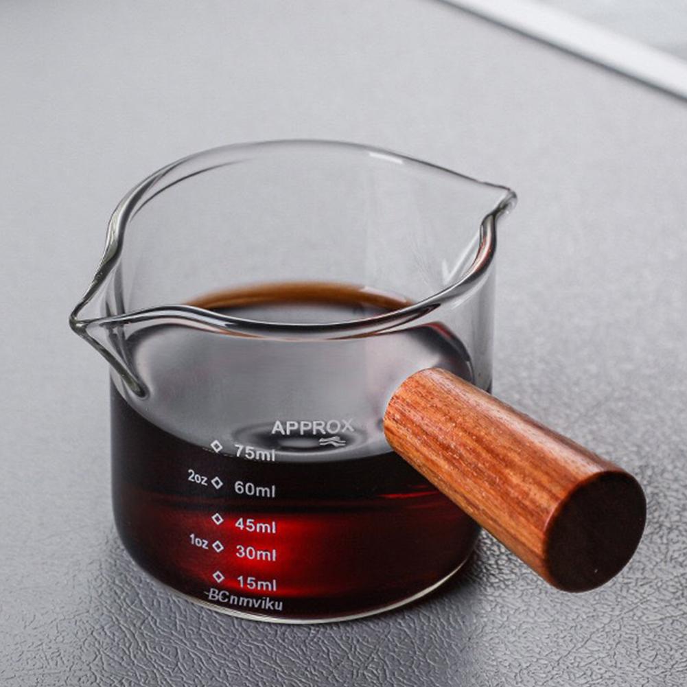 60/75ml Espresso Shot Glas Doppel Ausgießer Glas Messbecher Hitzebeständiger Griff Klare Skala Wein Milch Kaffee Messkrug