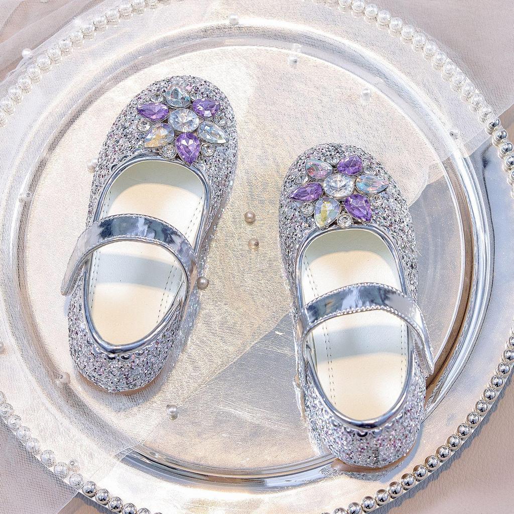 2025 Autumn Girls' Round Toe Rhinestone Princess Dance Shoes with Soft Sole