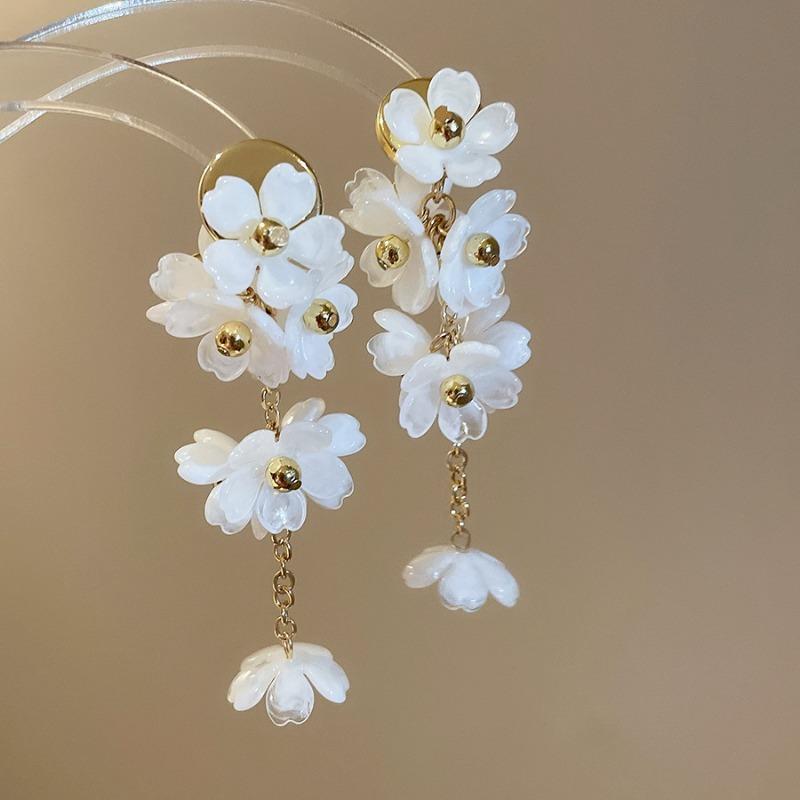 Acrylic Oval Beaded Flower Necklace Earrings Jewelry Set Summer Dopamine Sweet Jewelry
