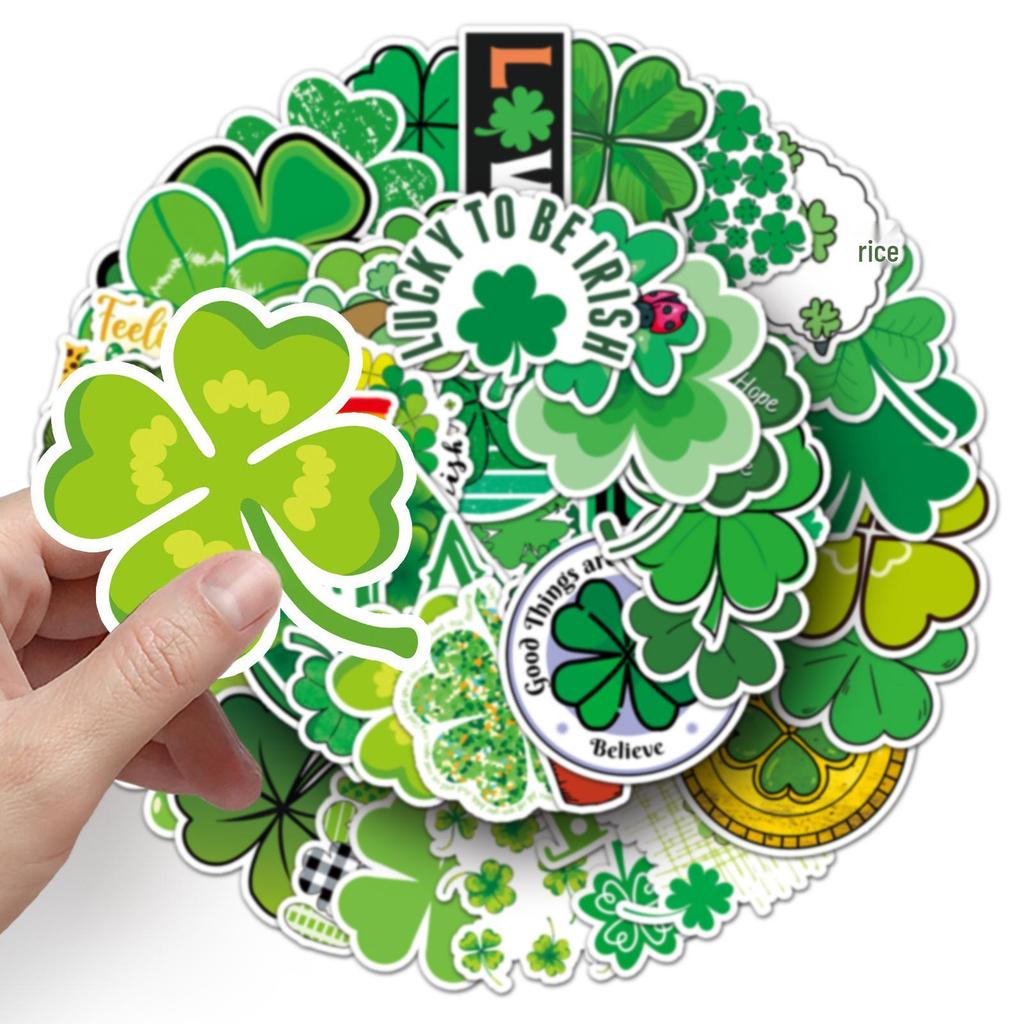 50 Sheets Waterproof Four-Leaf Clover Graffiti Stickers for DIY, Skateboard, Phone, and Luggage