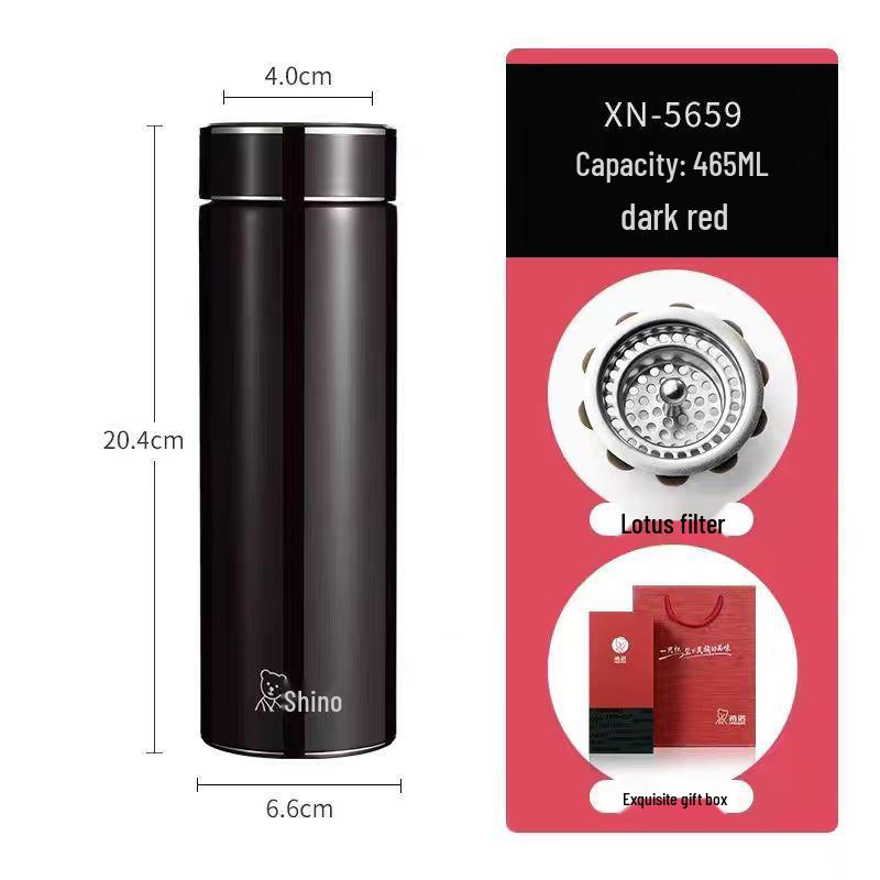 Xinuo Vacuum Insulated Water Bottle with Filter, Stylish for Men & Women - Perfect for Office, Car, Home.