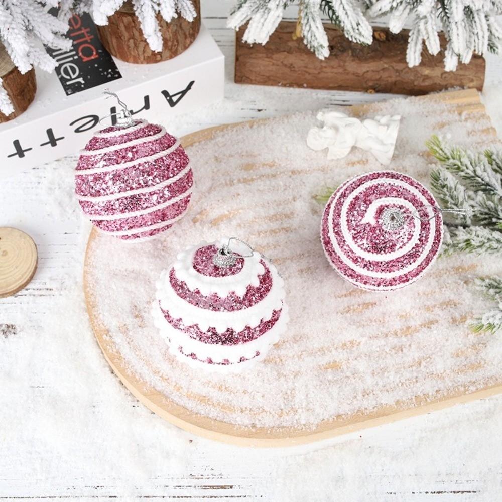 New Pink Christmas Tree Ornaments Shatterproof Foam Candy Crutch Xmas Tree Hangings Pendant Xmas Decorations DIY Christmas Ball