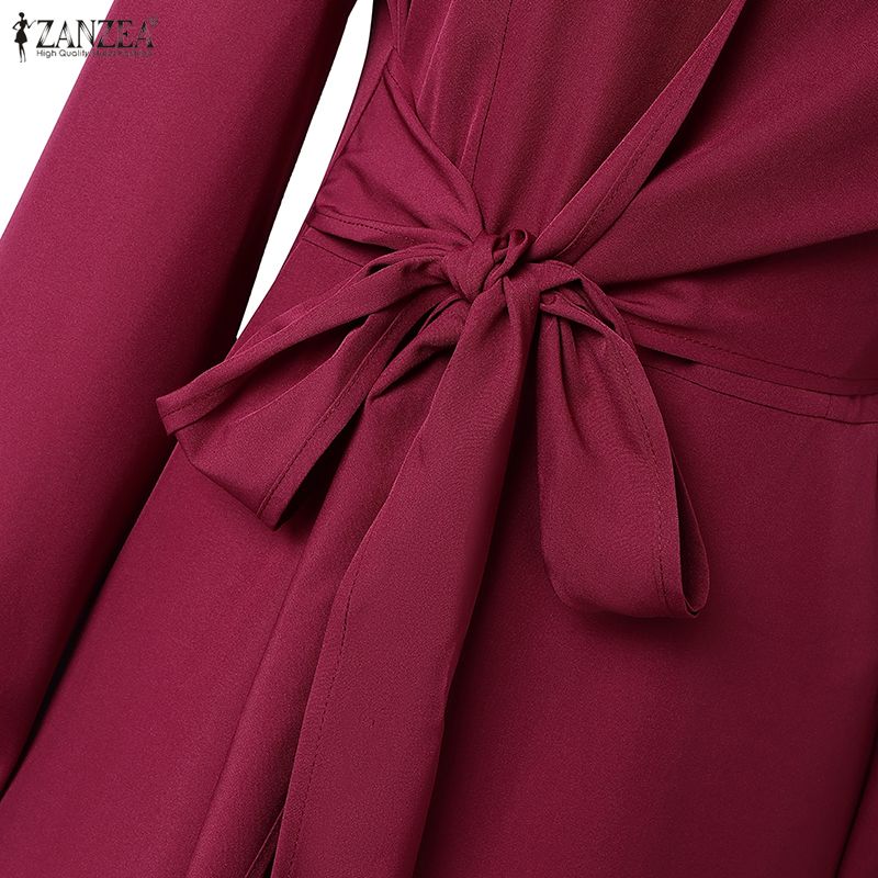 ZANZEA Women Muslim Casual Round Neck Long Sleeve Loose Dress