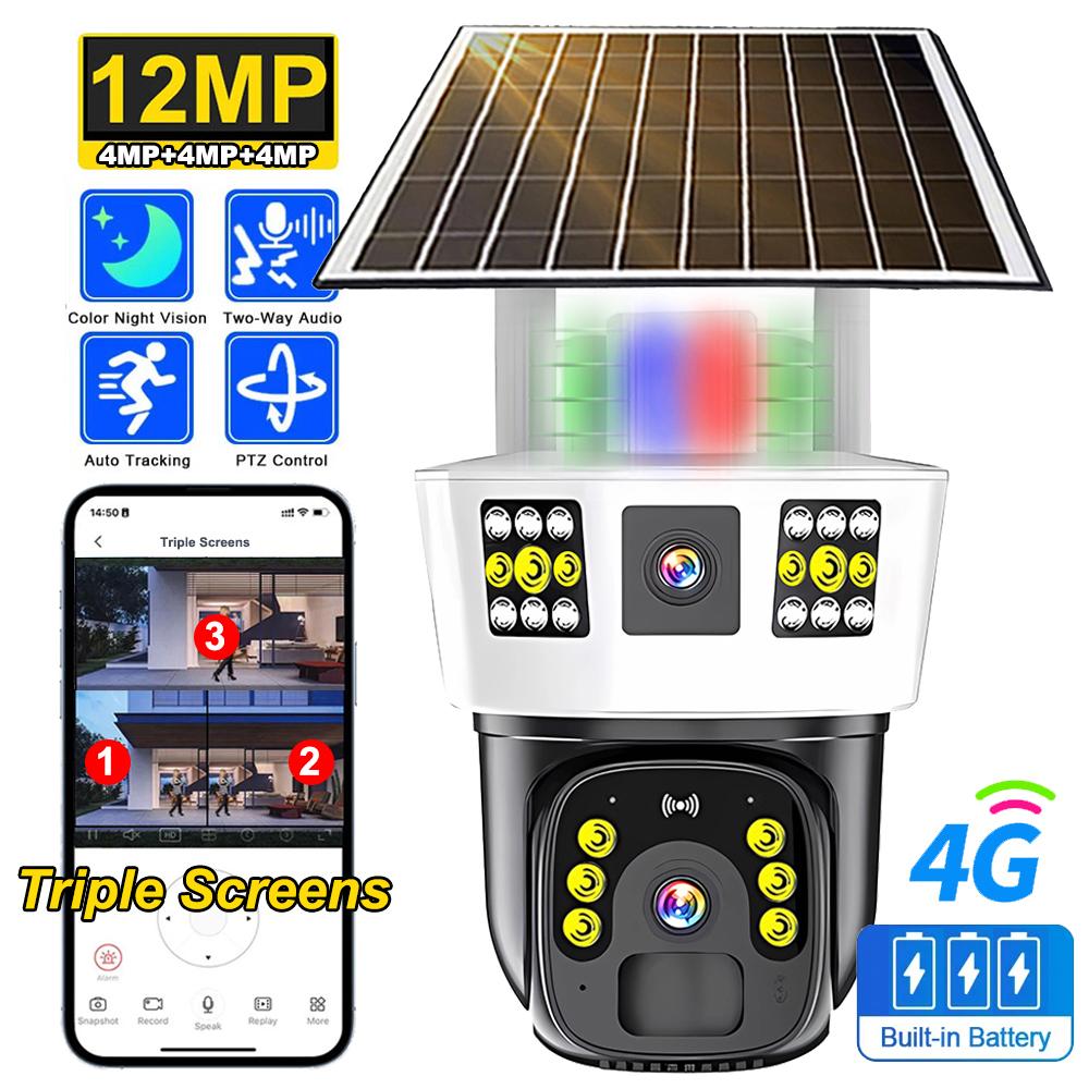 

Зовнішня SIM-карта 4G Сонячна IP-камера Вбудована батарея 12MP 6K PTZ Монітор PIR Сигналізація виявлення людини Лампа відеоспостереження новий колір автомобіля