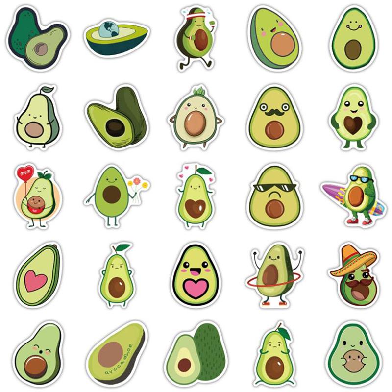 50Pcs Cartoon Avocado Stickers Guitar Suitcase Laptop Helmet Graffiti Sticker