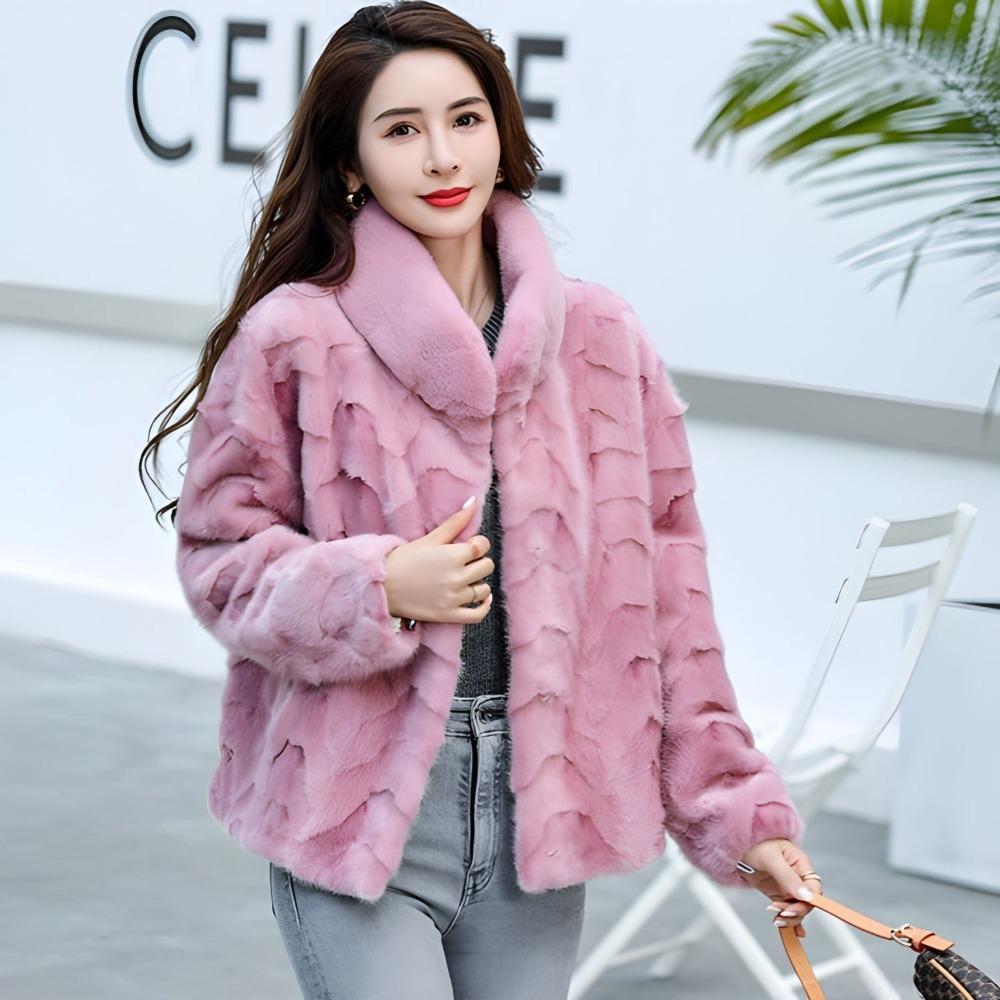 New Fur Real Mink Fur Patchwork Mink Coat Genuine Leather Fur Mink Short Pink Mink Real Mink Send Mom and Wife