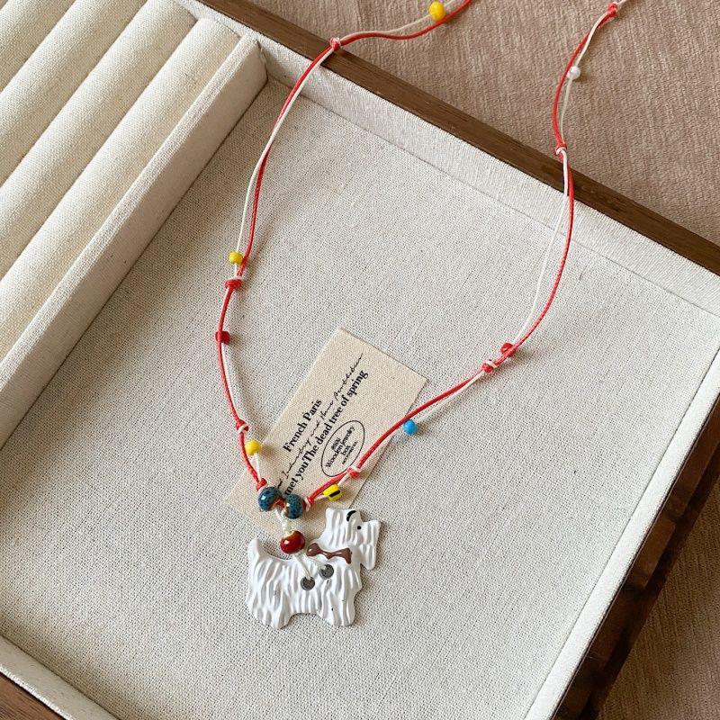 Collier Pendentif Pomme pour Femmes - Design Dessin Animé Huile Goutte Acrylique Chaîne Pull